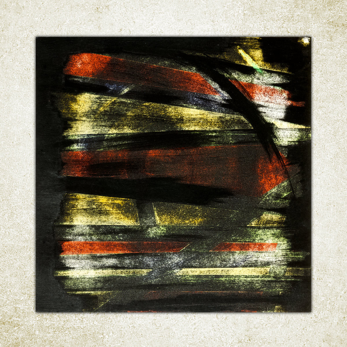 sans titre 
 2023-002. Acrylique et émulsion vinylique sur bois. 40 x 40 cm. 
2023 – Dominique Vial