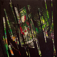 sans titre 
 2023-003. Acrylique et encres à alcool sur bois. 20 x 20 cm. 
2023 – Dominique Vial