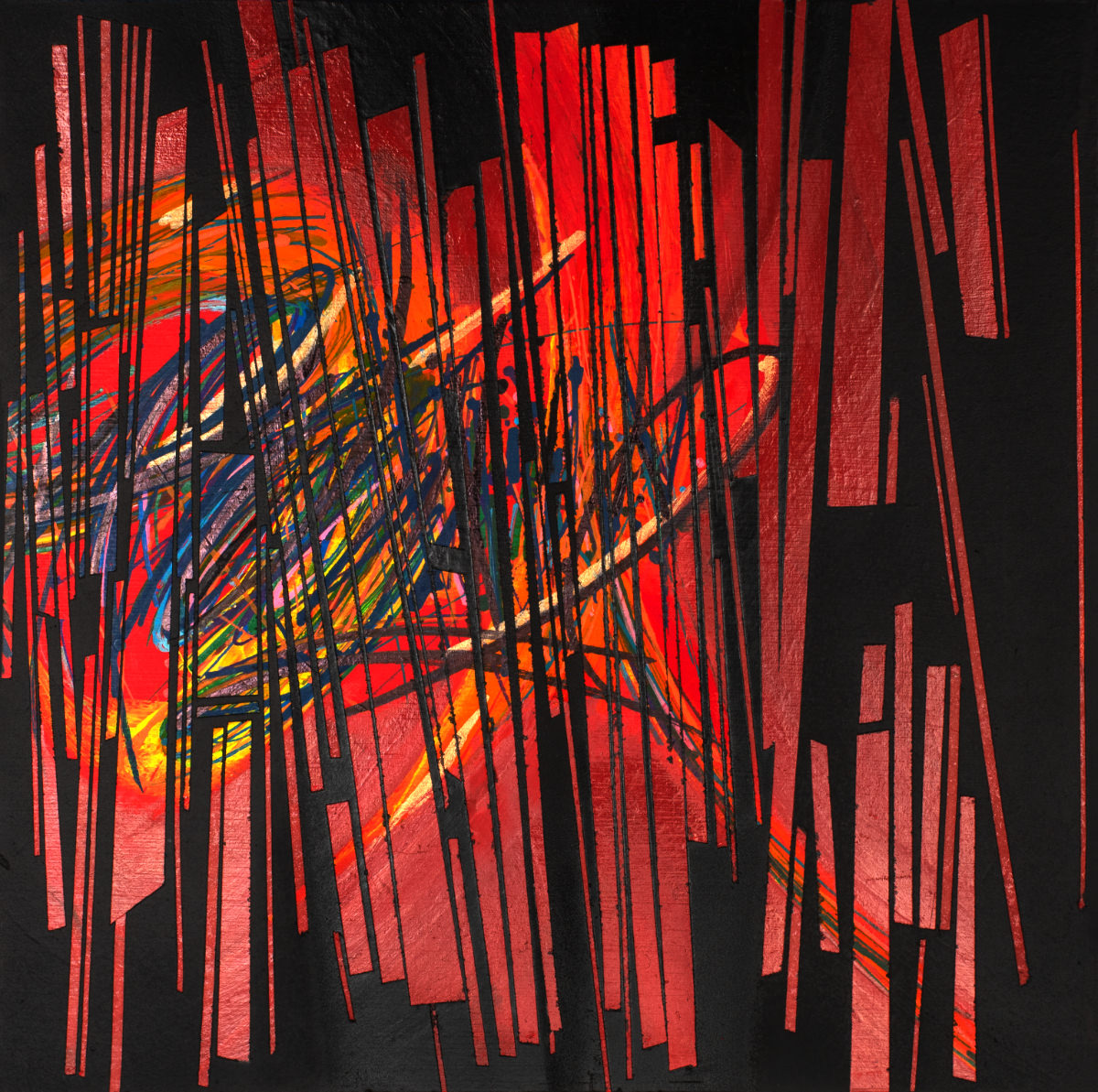 sans titre 
 2023-006. Acrylique et encres à alcool sur bois. 20 x 20 cm. 
2023 – Dominique Vial