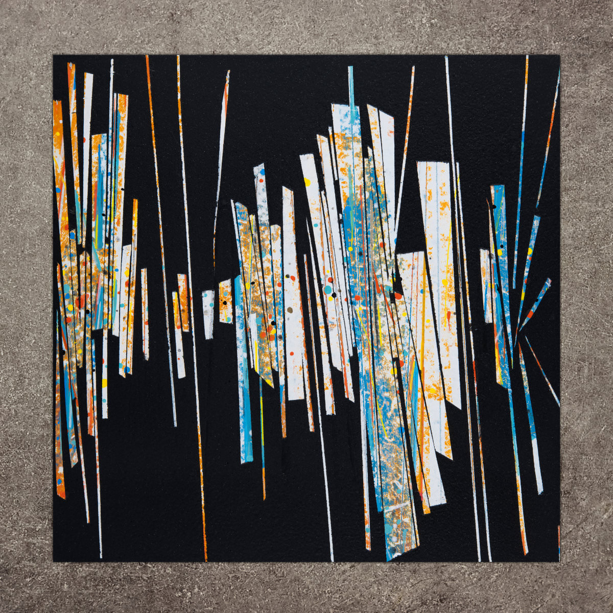 sans titre 
 2023-008. Acryliques, encres à alcool, encres pigmentées sur bois. 20 x 20 cm. 
2023 – Dominique Vial