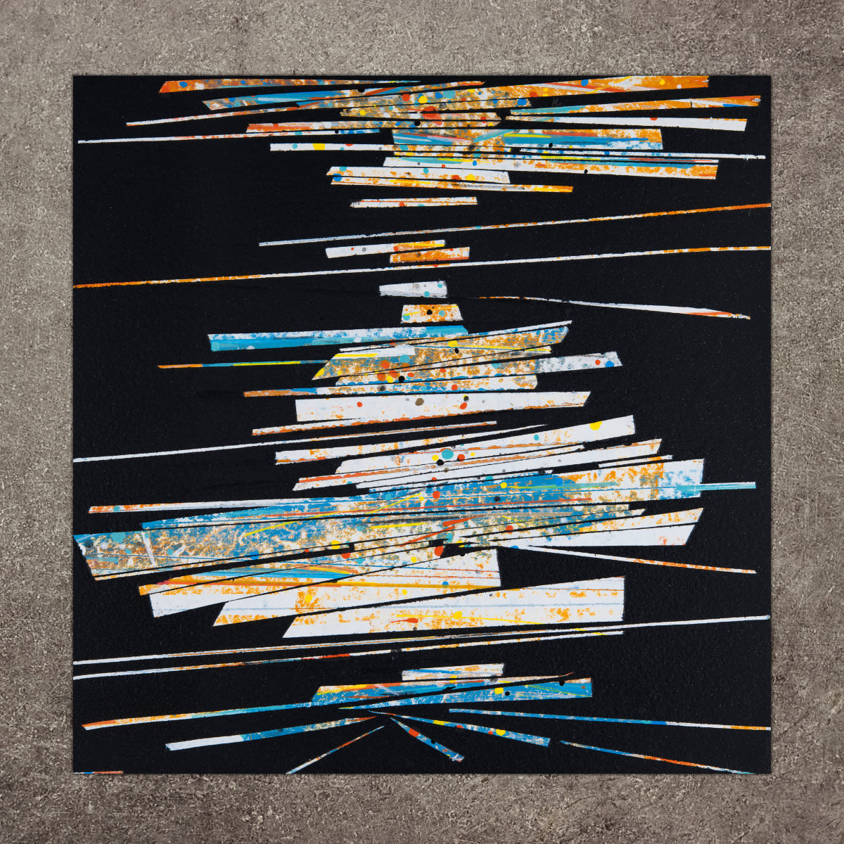 sans titre 
 2023-008. Acryliques, encres à alcool, encres pigmentées sur bois. 20 x 20 cm. 
2023 – Dominique Vial