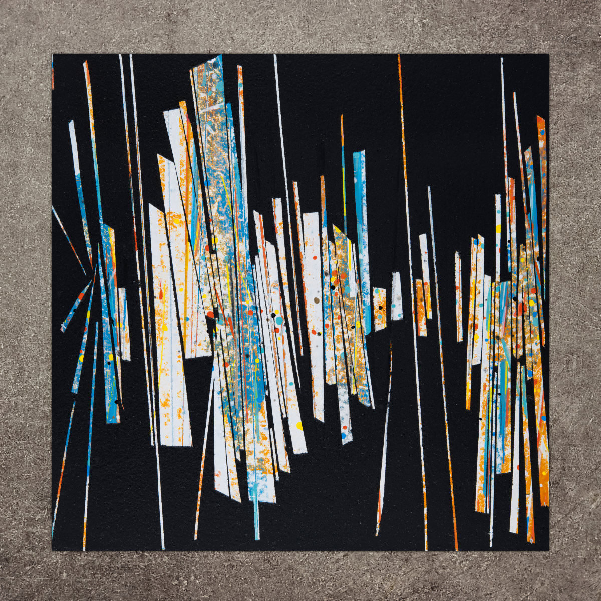 sans titre 
 2023-008. Acryliques, encres à alcool, encres pigmentées sur bois. 20 x 20 cm. 
2023 – Dominique Vial