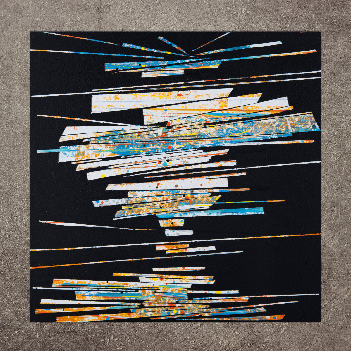 sans titre 
 2023-008. Acryliques, encres à alcool, encres pigmentées sur bois. 20 x 20 cm. 
2023 – Dominique Vial