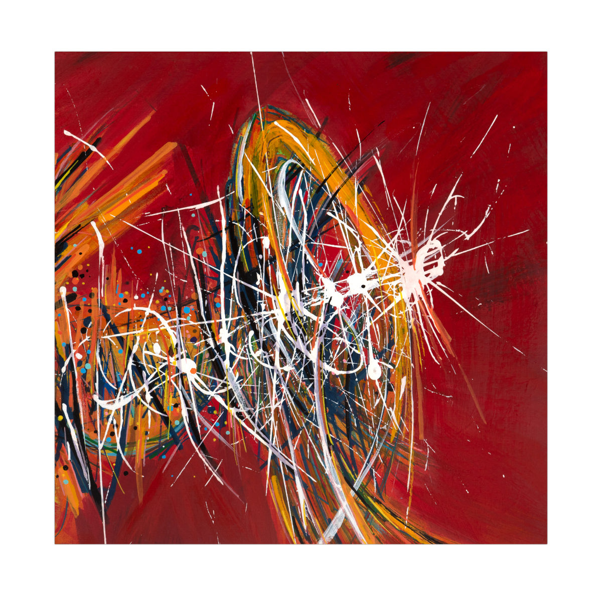 sans titre 
 2023-010. Acrylique, encres à alcool sur bois. 20 x 20 cm. 
2023 – Dominique Vial