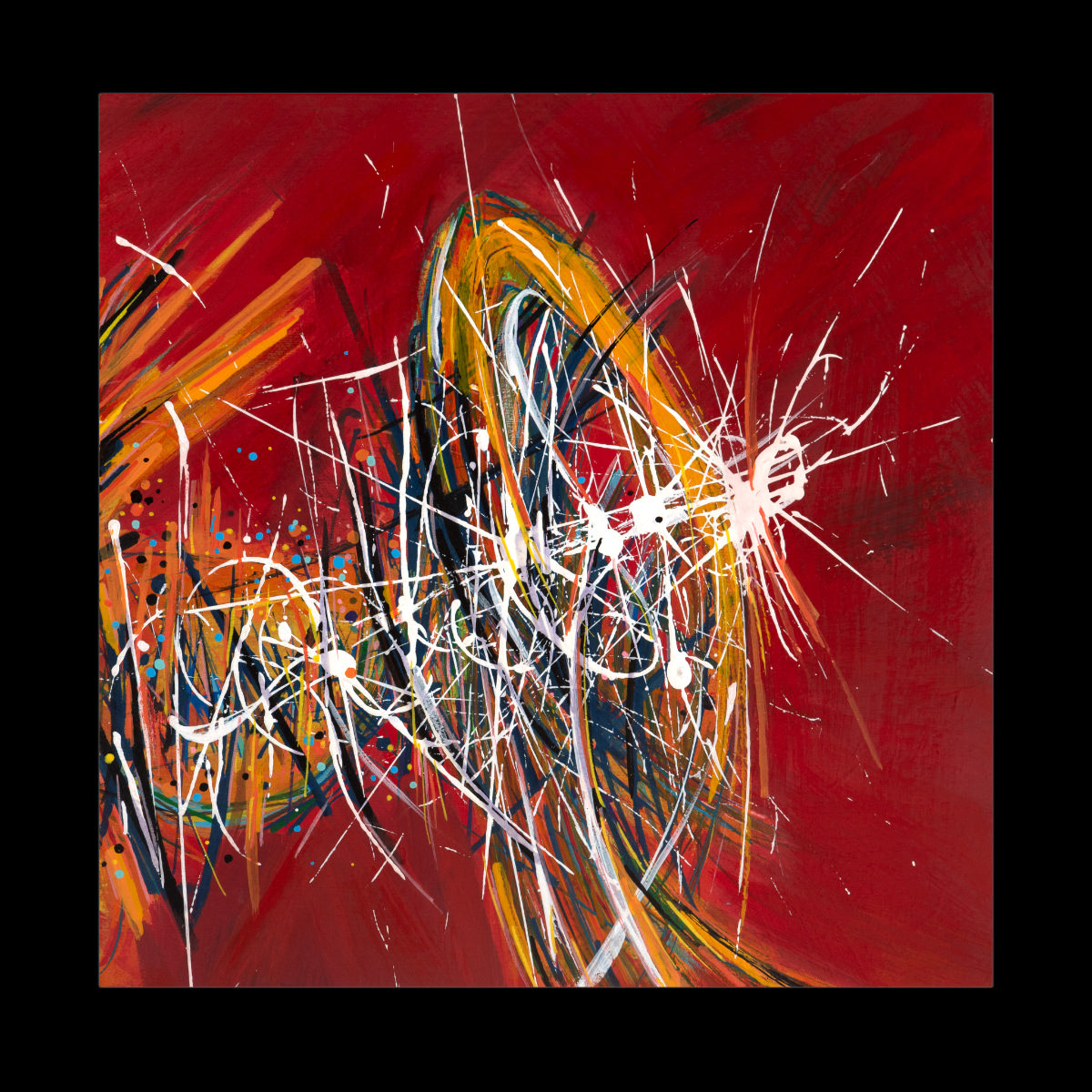 sans titre 
 2023-010. Acrylique, encres à alcool sur bois. 20 x 20 cm. 
2023 – Dominique Vial