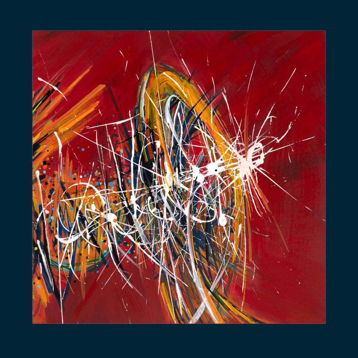 sans titre 
 2023-010. Acrylique, encres à alcool sur bois. 20 x 20 cm. 
2023 – Dominique Vial