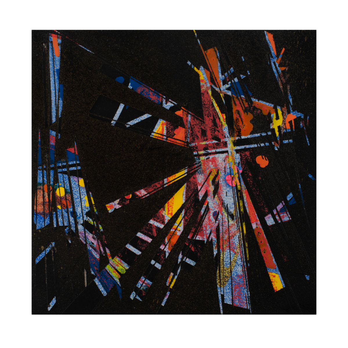 sans titre 
 2023-013. Acrylique, peinture solide et encres à alcool sur bois. 20 x 20 cm. 
2023 – Dominique Vial