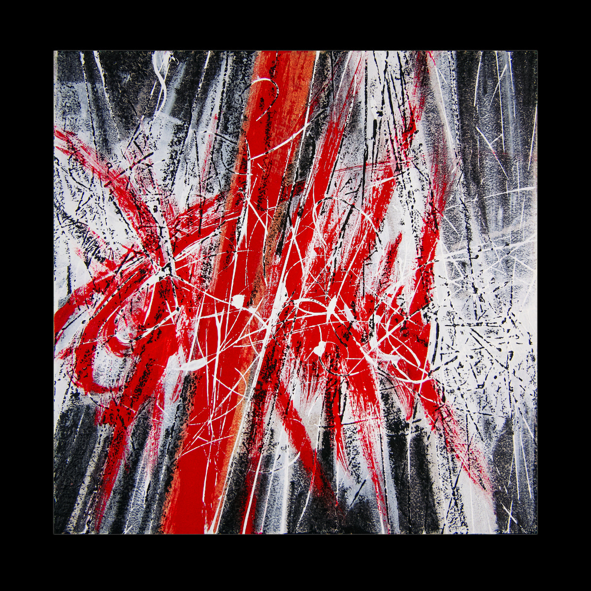 sans titre 
 2023-014. Acrylique, encre à alcool, encre solide sur bois. 20 x 20 cm. 
2023 – Dominique Vial