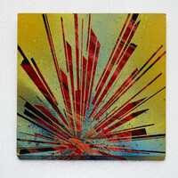 sans titre 
 2023-015. Acrylique, encre à alcool, encre solide et émulsion vinylique sur bois. 20 x 20 cm. 
2023 – Dominique Vial