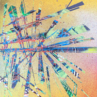 sans titre 
 2023-017. Acrylique, encre à alcool, encre solide et émulsion vinylique sur bois. 20 x 20 cm. 
2023 – Dominique Vial