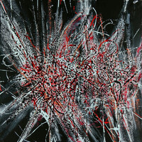 sans titre 
 2023-018. Acrylique, peinture solide et encres à alcool sur bois. 20 x 20 cm. 
2023 – Dominique Vial