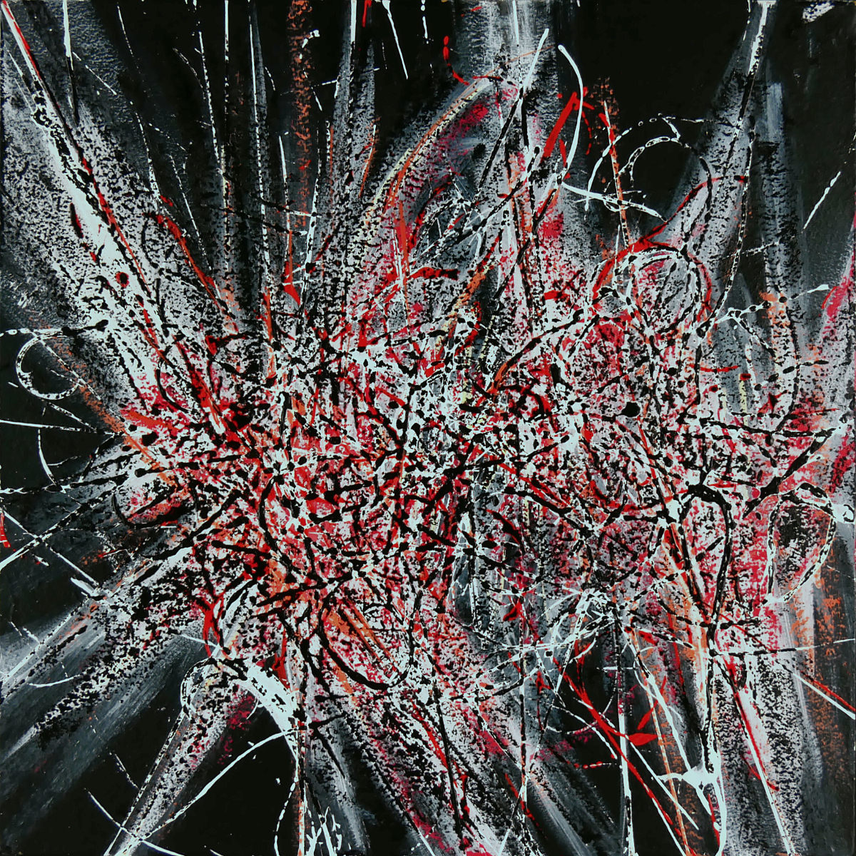 sans titre 
 2023-018. Acrylique, peinture solide et encres à alcool sur bois. 20 x 20 cm. 
2023 – Dominique Vial