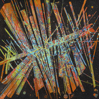 sans titre 
 2023-019. Acrylique, peinture solide et encres à alcool sur bois. 20 x 20 cm. 
2023 – Dominique Vial