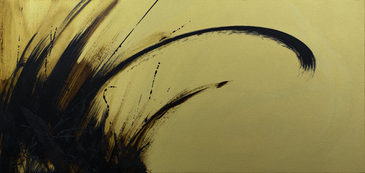 sans titre 
 2023-025. Acrylique, encre à alcool, encre à base de goudron et résine sur bois. 54 x 26 cm. 
2023 – Dominique Vial