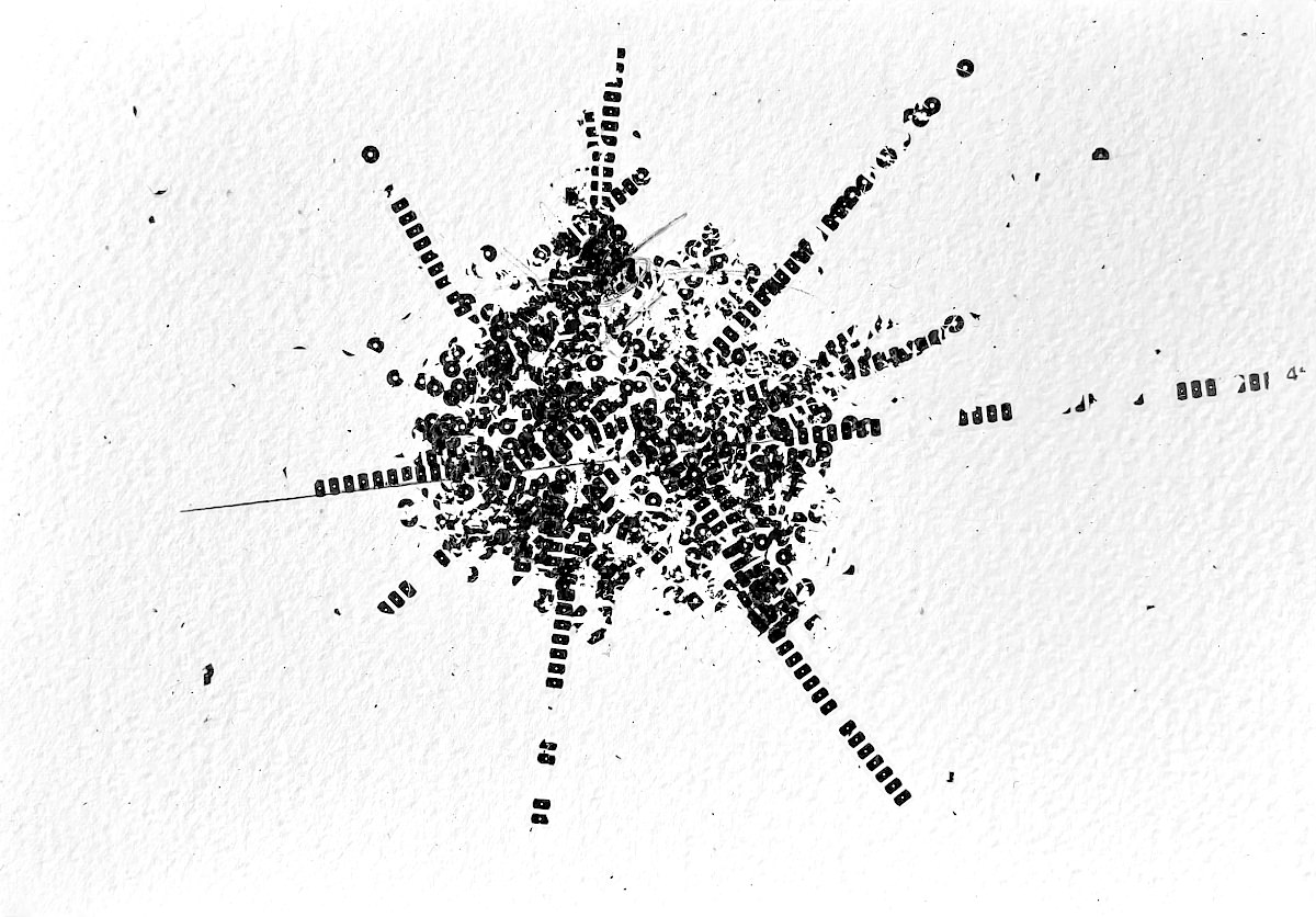 sans titre 
 2024-02. Transferts (décalcomanie) et encres sur papier Fabriano. 23 x 26 cm. 
2024 – Dominique Vial