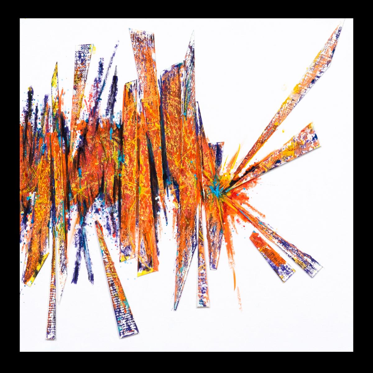 sans titre 
 2024-06. Collage de papiers, acrylique, Bic, encre pigmentée, encre solidifiée, encres à alcool sur papier Fabriano. 20 x 20 cm. 
2024 – Dominique Vial