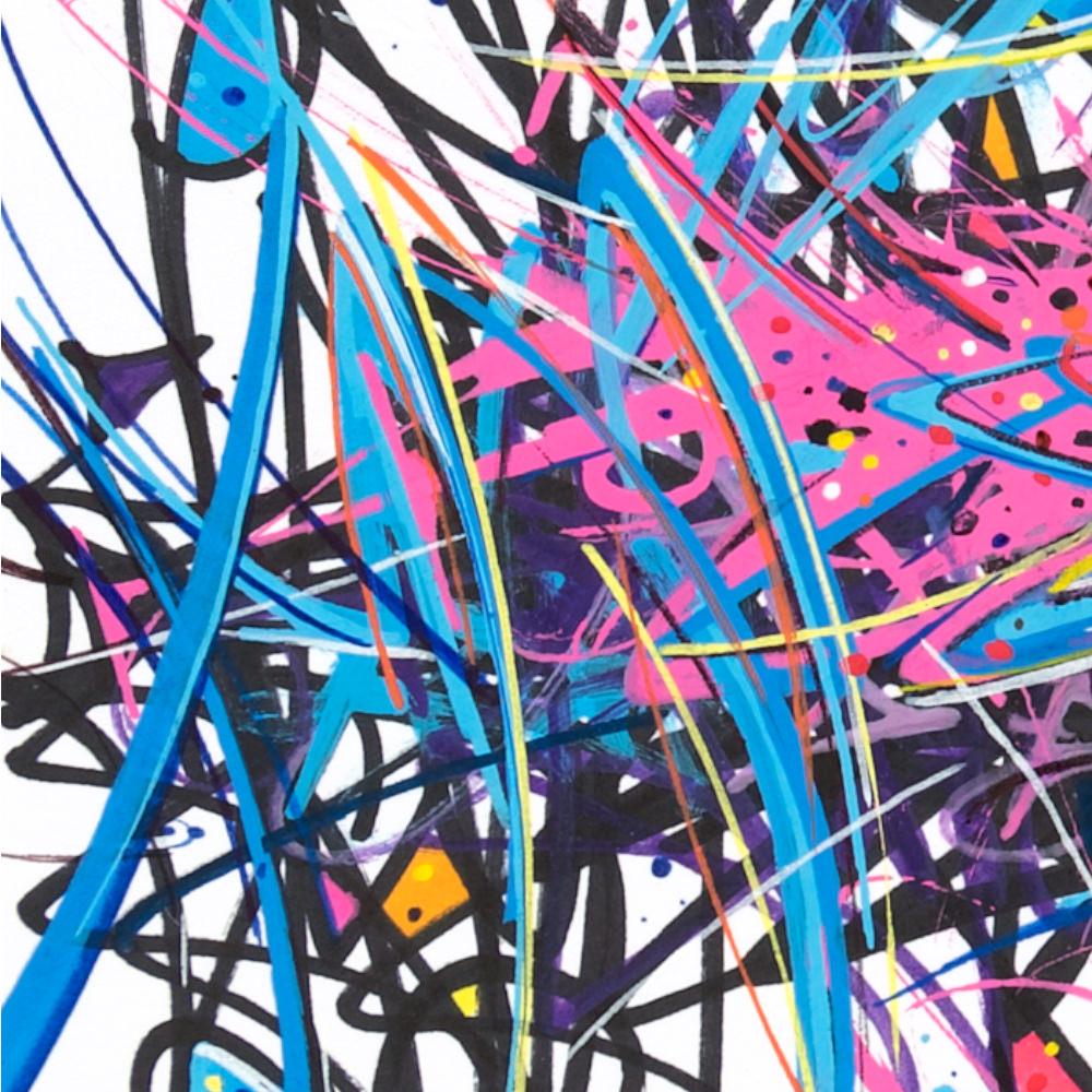 sans titre 
 2024-07. Acrylique, Bic, encre pigmentée, encre solidifiée, encres à alcool sur papier Fabriano. 20 x 20 cm. 
2024 – Dominique Vial