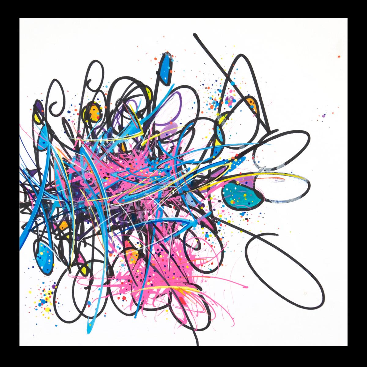 sans titre 
 2024-07. Acrylique, Bic, encre pigmentée, encre solidifiée, encres à alcool sur papier Fabriano. 20 x 20 cm. 
2024 – Dominique Vial