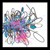 sans titre 
 2024-07. Acrylique, Bic, encre pigmentée, encre solidifiée, encres à alcool sur papier Fabriano. 20 x 20 cm. 
2024 – Dominique Vial