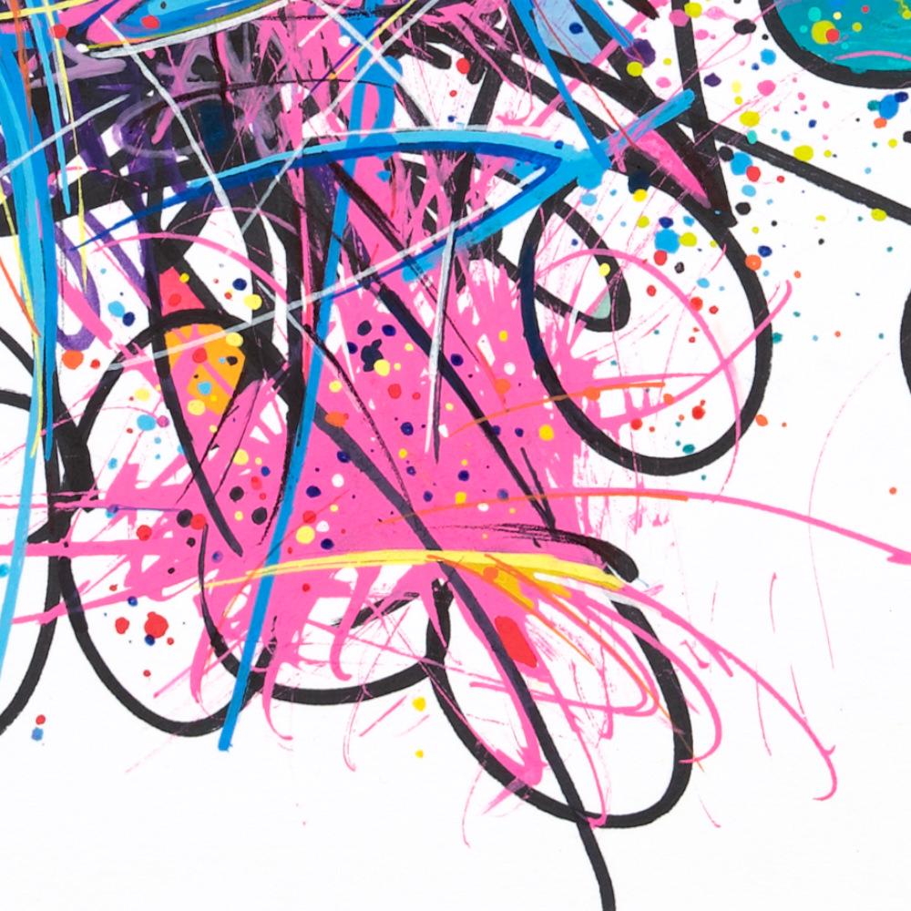 sans titre 
 2024-07. Acrylique, Bic, encre pigmentée, encre solidifiée, encres à alcool sur papier Fabriano. 20 x 20 cm. 
2024 – Dominique Vial