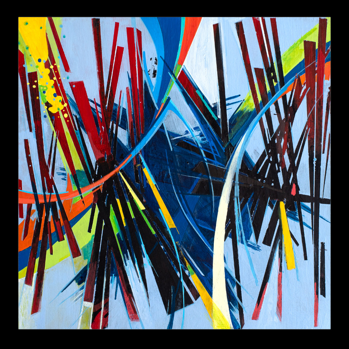 sans titre 
 2024-11. Acrylique, peinture solidifiée, encres à alcool, peinture vinylique sur bois. 20 x 20 cm. 
2024 – Dominique Vial