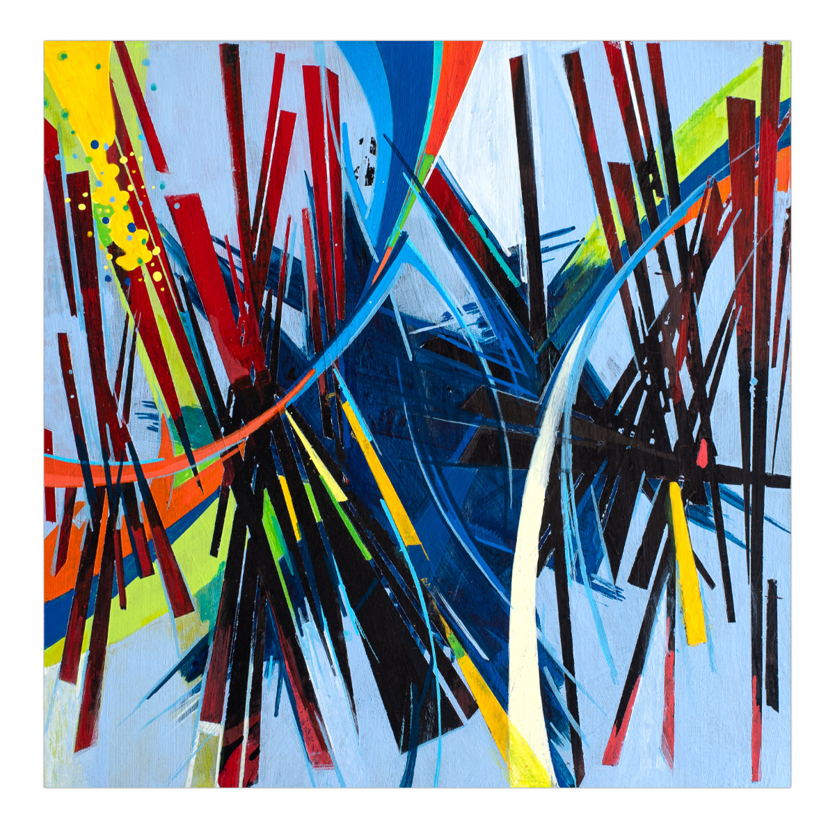 sans titre 
 2024-11. Acrylique, peinture solidifiée, encres à alcool, peinture vinylique sur bois. 20 x 20 cm. 
2024 – Dominique Vial