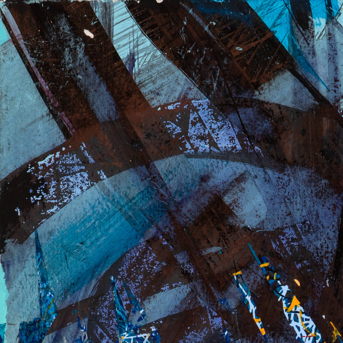 sans titre 
 2024-13. Acrylique, encres à alcool, peinture solidifiée, peinture vinylique, aquarelle sur bois. 20 x 20 cm. 
2024 – Dominique Vial