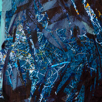 sans titre 
 2024-13. Acrylique, encres à alcool, peinture solidifiée, peinture vinylique, aquarelle sur bois. 20 x 20 cm. 
2024 – Dominique Vial