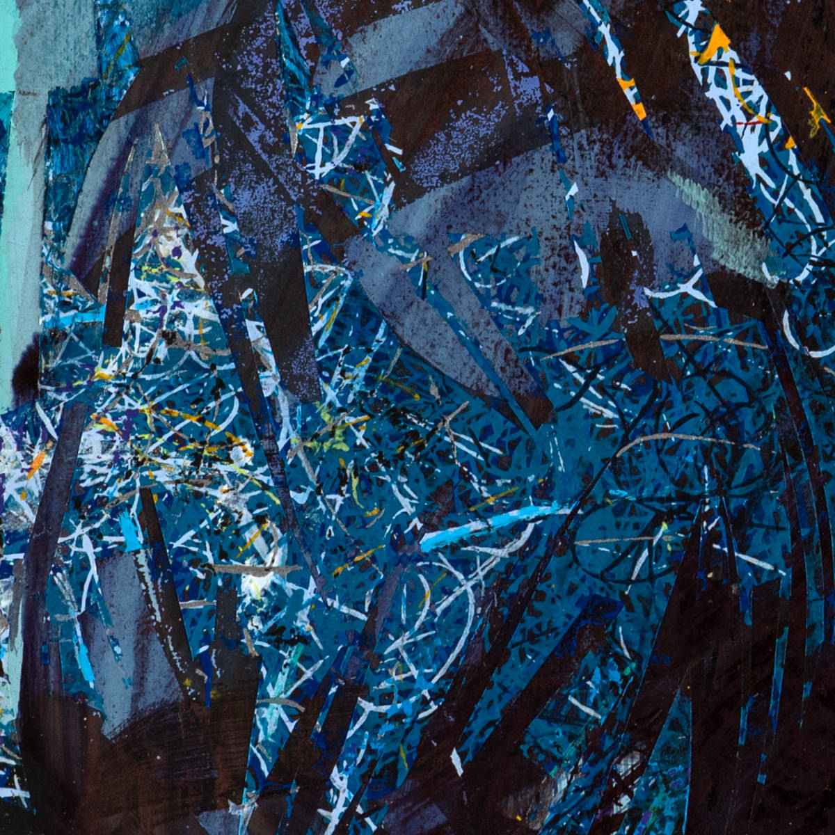 sans titre 
 2024-13. Acrylique, encres à alcool, peinture solidifiée, peinture vinylique, aquarelle sur bois. 20 x 20 cm. 
2024 – Dominique Vial