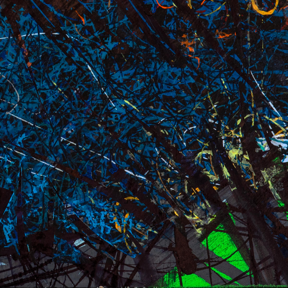 sans titre 
 2024-13. Acrylique, encres à alcool, peinture solidifiée, peinture vinylique, aquarelle sur bois. 20 x 20 cm. 
2024 – Dominique Vial