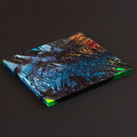 sans titre 
 2024-13. Acrylique, encres à alcool, peinture solidifiée, peinture vinylique, aquarelle sur bois. 20 x 20 cm. 
2024 – Dominique Vial