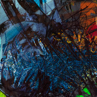 sans titre 
 2024-13. Acrylique, encres à alcool, peinture solidifiée, peinture vinylique, aquarelle sur bois. 20 x 20 cm. 
2024 – Dominique Vial