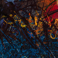 sans titre 
 2024-13. Acrylique, encres à alcool, peinture solidifiée, peinture vinylique, aquarelle sur bois. 20 x 20 cm. 
2024 – Dominique Vial