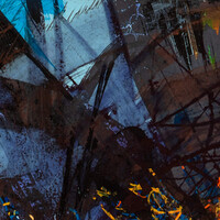 sans titre 
 2024-13. Acrylique, encres à alcool, peinture solidifiée, peinture vinylique, aquarelle sur bois. 20 x 20 cm. 
2024 – Dominique Vial