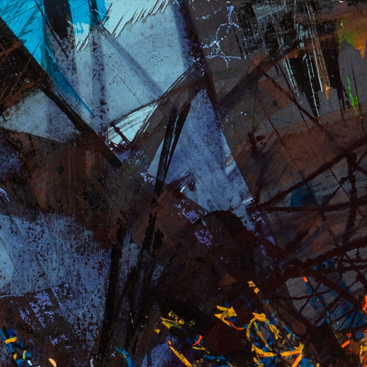 sans titre 
 2024-13. Acrylique, encres à alcool, peinture solidifiée, peinture vinylique, aquarelle sur bois. 20 x 20 cm. 
2024 – Dominique Vial