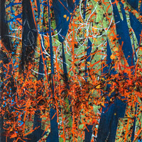 sans titre 
 2025-03. Acrylique, encres à alcool, ruban adhésif sur bois. 20 x 20 cm. 
2025 – Dominique Vial