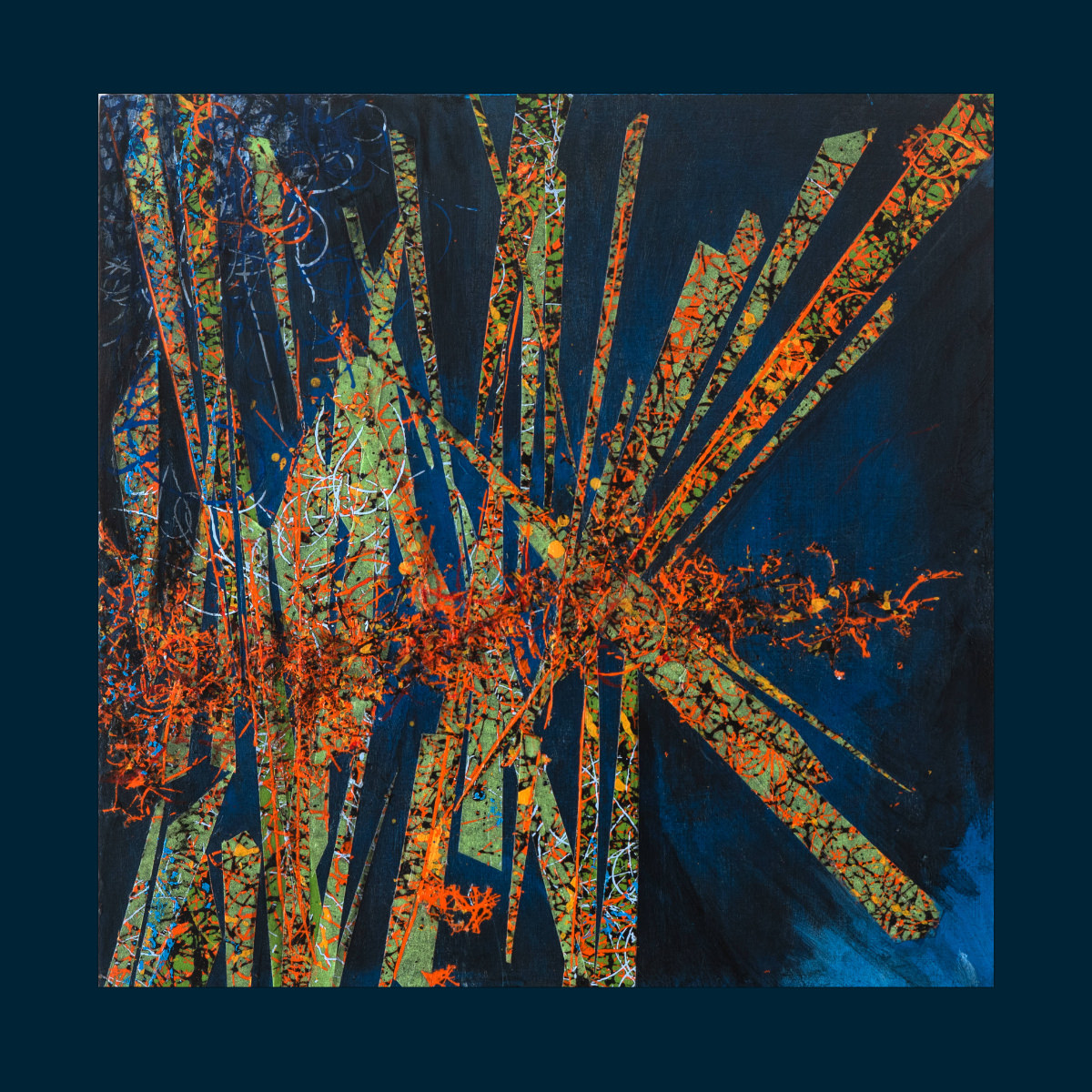 sans titre 
 2025-03. Acrylique, encres à alcool, ruban adhésif sur bois. 20 x 20 cm. 
2025 – Dominique Vial