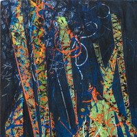 sans titre 
 2025-03. Acrylique, encres à alcool, ruban adhésif sur bois. 20 x 20 cm. 
2025 – Dominique Vial