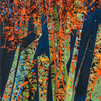 sans titre 
 2025-03. Acrylique, encres à alcool, ruban adhésif sur bois. 20 x 20 cm. 
2025 – Dominique Vial