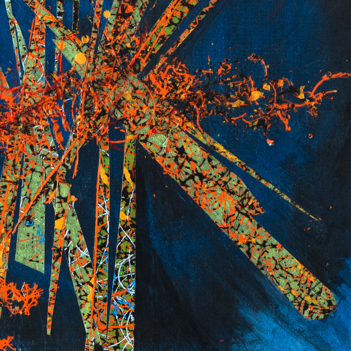 sans titre 
 2025-03. Acrylique, encres à alcool, ruban adhésif sur bois. 20 x 20 cm. 
2025 – Dominique Vial