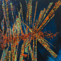 sans titre 
 2025-03. Acrylique, encres à alcool, ruban adhésif sur bois. 20 x 20 cm. 
2025 – Dominique Vial