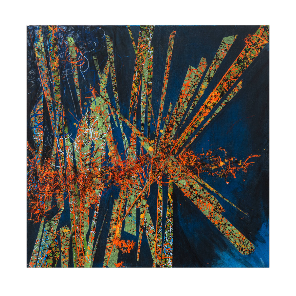 sans titre 
 2025-03. Acrylique, encres à alcool, ruban adhésif sur bois. 20 x 20 cm. 
2025 – Dominique Vial