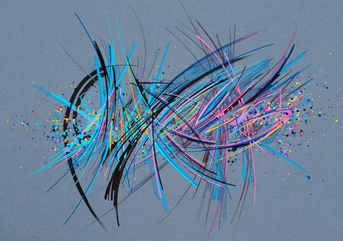 sans titre 
 2025-03b. Acrylique, encre pigmentée et encre à alcool sur papier. 21 x 14.8 cm. 
2025 – Dominique Vial