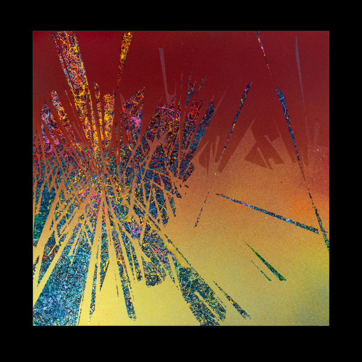 sans titre 
 2025-04. Acrylique, encre pigmentée et encre à base d’alcool sur bois. 50 x 50 cm. 
2025 – Dominique Vial