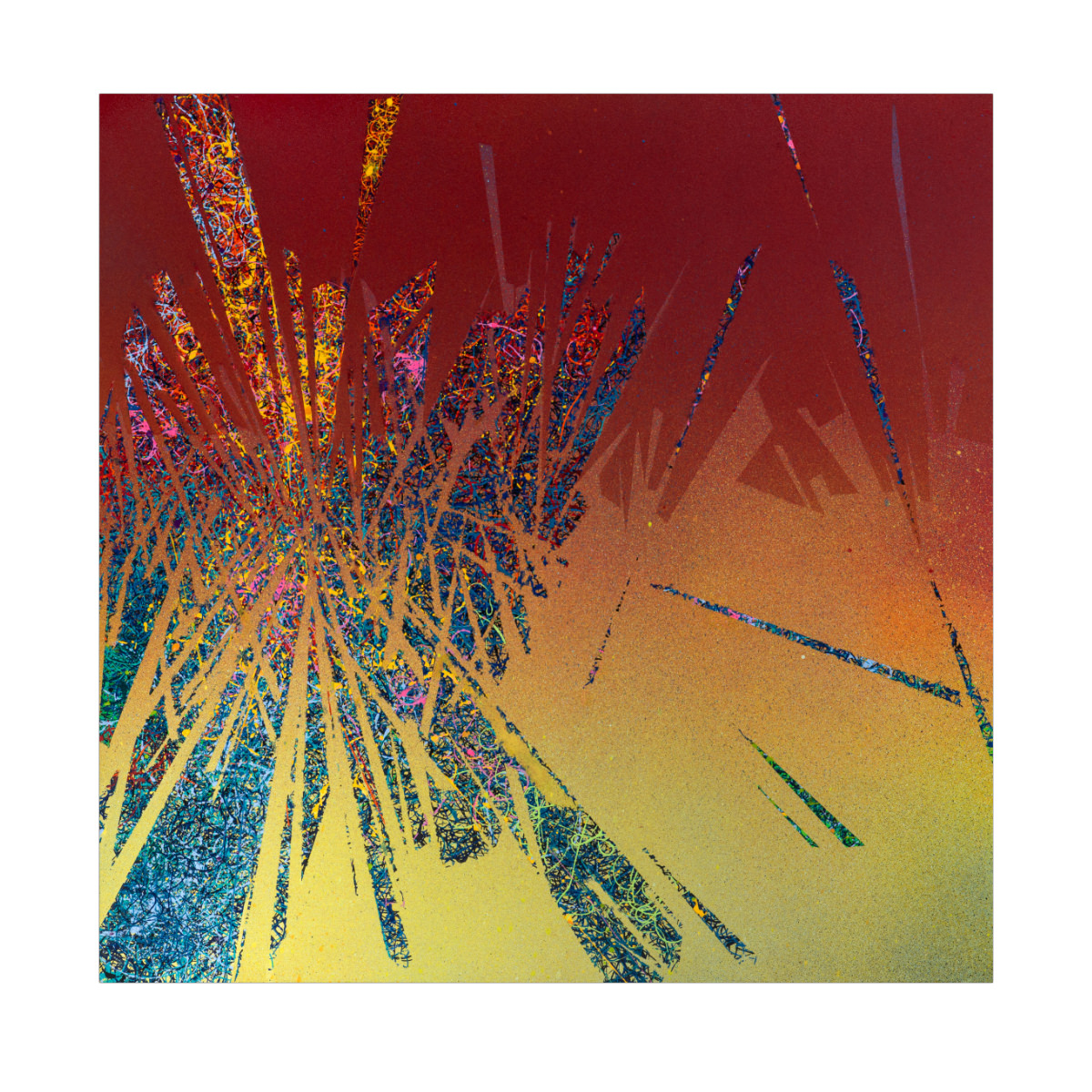 sans titre 
 2025-04. Acrylique, encre pigmentée et encre à base d’alcool sur bois. 50 x 50 cm. 
2025 – Dominique Vial