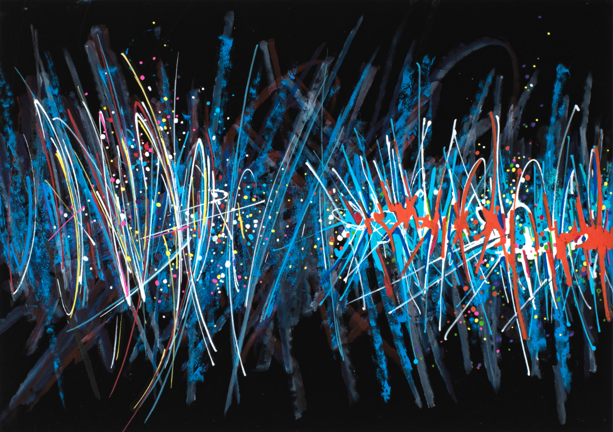 sans titre 
 2025-06b. Acrylique et peinture solidifiée sur papier Yupo. 21 x 14.8 cm. 
2025 – Dominique Vial