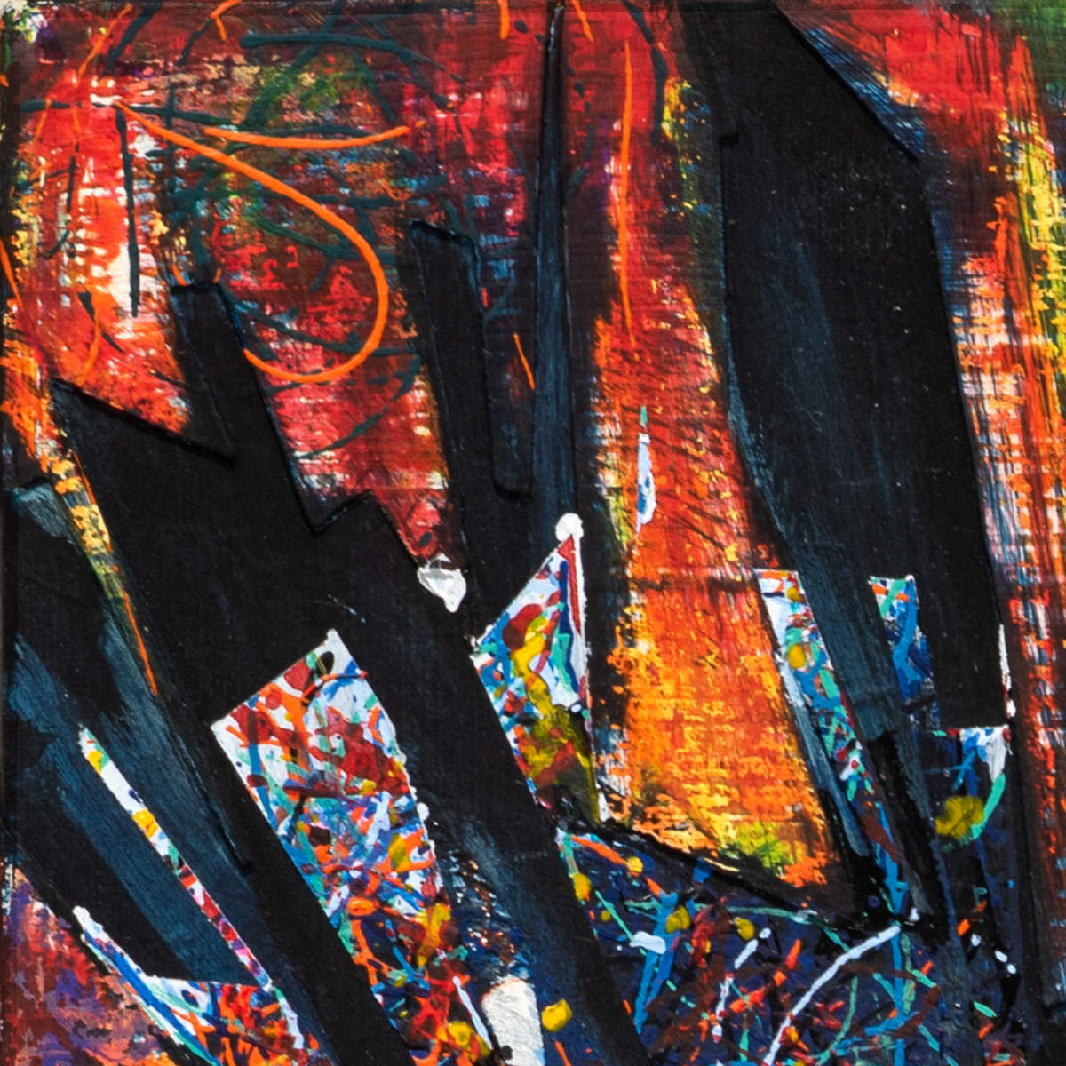 sans titre 
 2025-08. Acrylique, peinture solide et encre à alcool sur bois. 20 x 20 cm. 
2025 – Dominique Vial