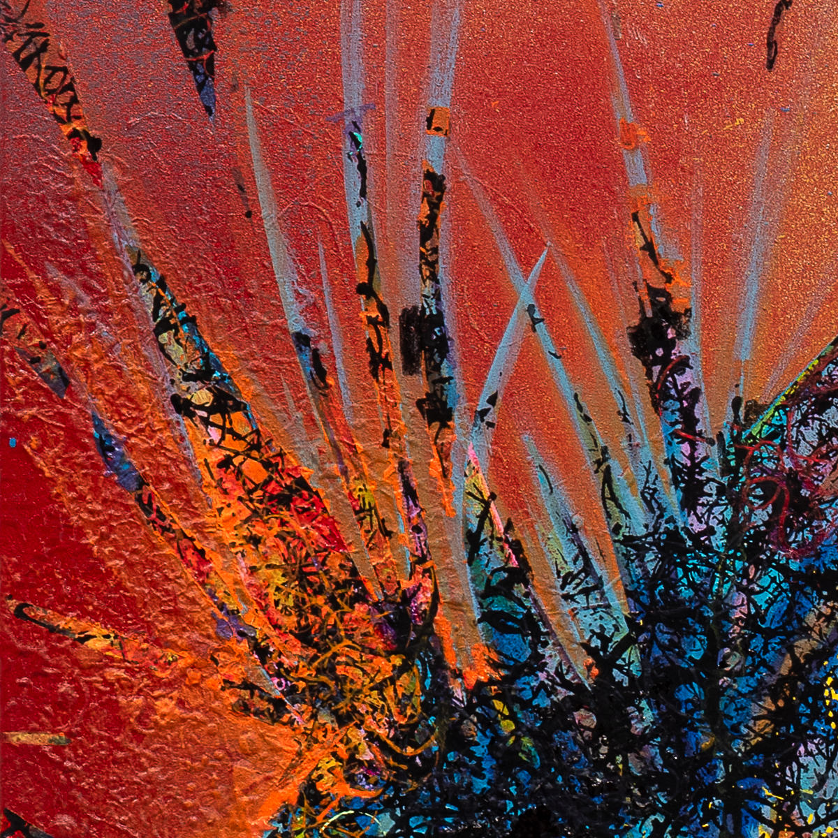 sans titre 
 2025-11. Acrylique, peinture solide et encre à alcool sur bois. 50 x 50 cm. 
2025 – Dominique Vial