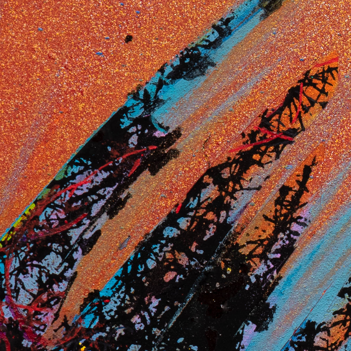 sans titre 
 2025-11. Acrylique, peinture solide et encre à alcool sur bois. 50 x 50 cm. 
2025 – Dominique Vial