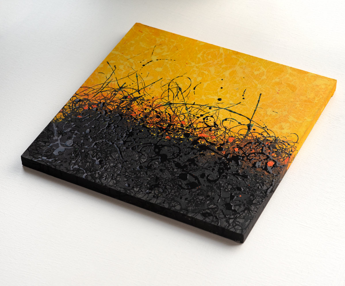 sans titre 
 2025-13. Acrylique et encres à base d’alcool sur bois. 20 x 20 cm. 
2025 – Dominique Vial